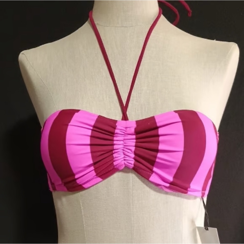 Pink and Red Striped Bandeau Bikini Top